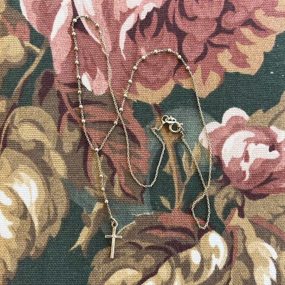 Gold Plated Sterling Silver Cross Necklace - Picture 2 of 2